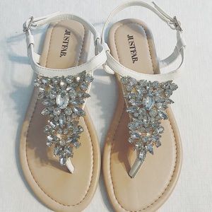 JustFab Embellished White Flat Sandals